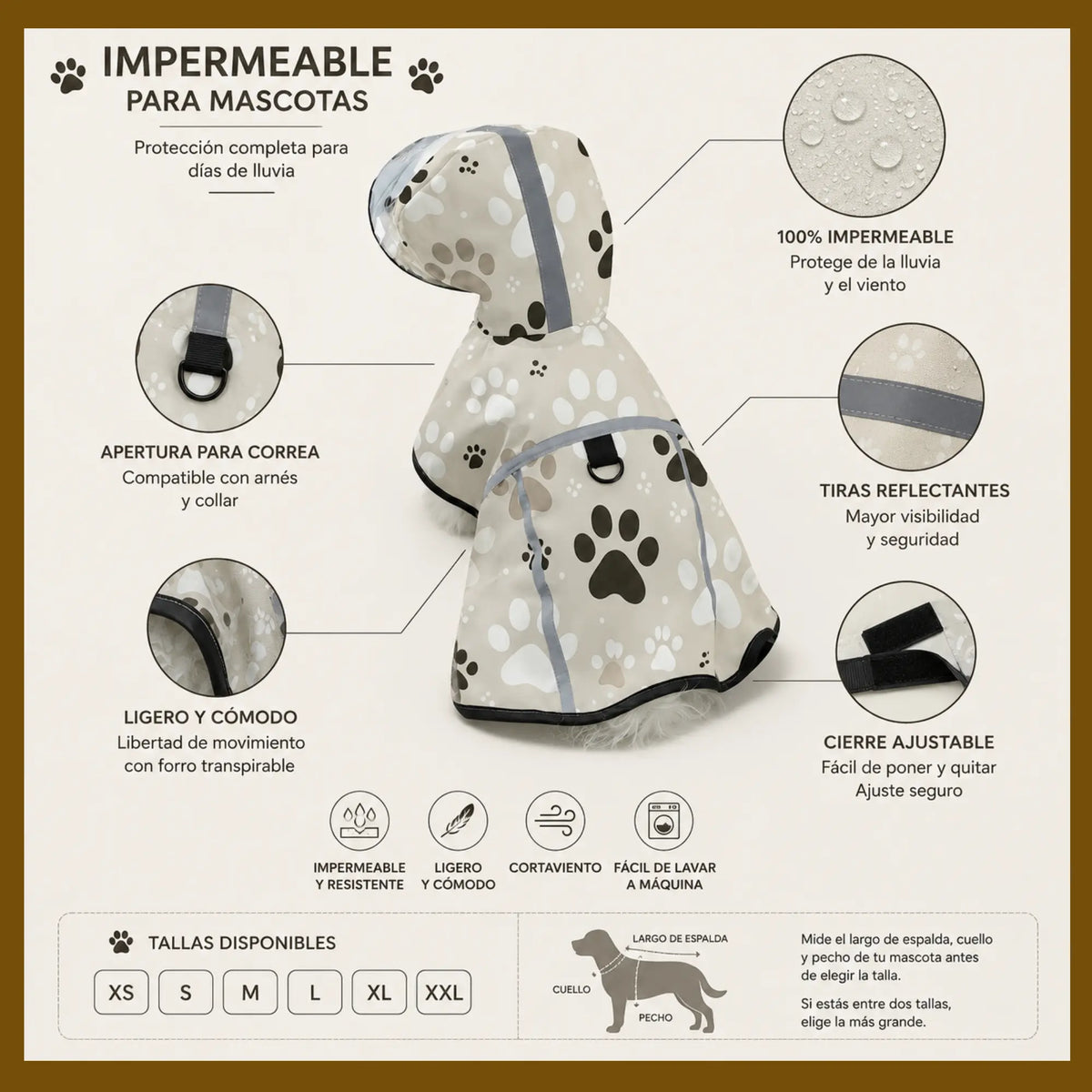 Impermeable Reflectante para Perro con Capucha "Paw Shield": Protección y Seguridad en Días de Lluvia Mas que mascotas