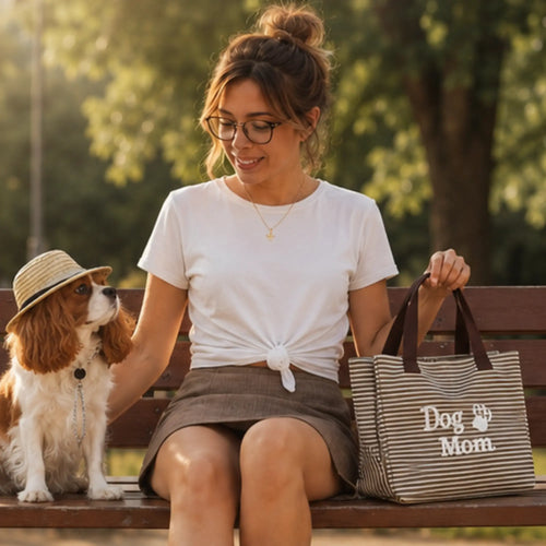 Conjunto a juego con mi perro: Sombrero de sol transpirable y Bolso de mano Dog Mom Mas que mascotas