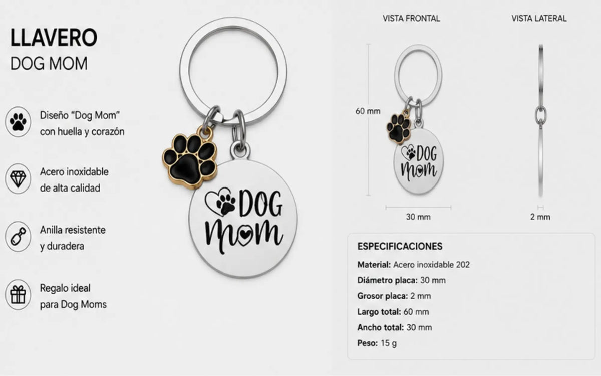 Kit "Regalo con Huella": Pulsera y Llavero Dog Mom - Mas que mascotas